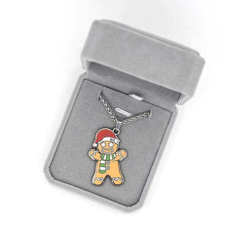 Wholesale Enamel Gingerbread Man Christmas Necklace